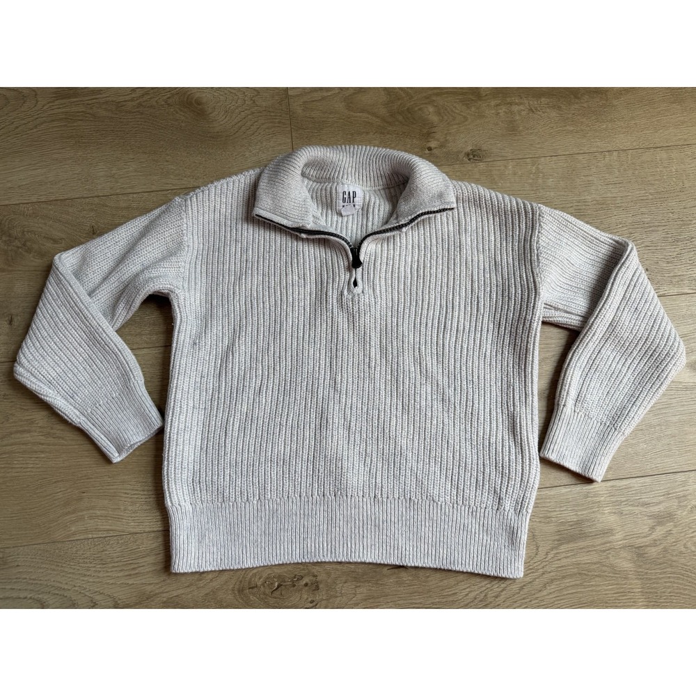EUC Kids Boys Gap 1/4 quarter zip knit sweater beige long sleeve size S